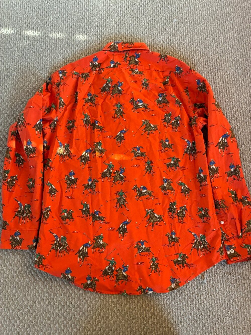 Polo Ralph Lauren Classic Fit Polo Match Oxford Shirt L Orange All Over Print - Picture 7 of 7